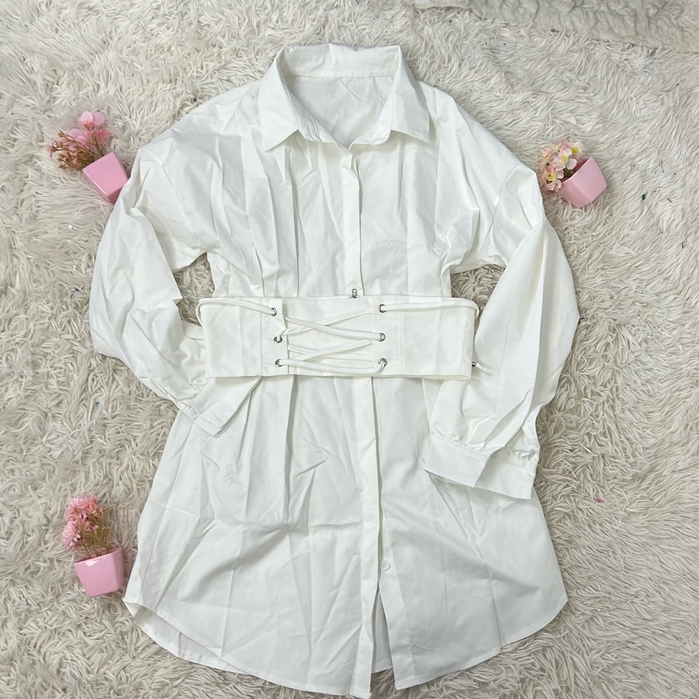 Shirt Dress Buttons up Turn-down Collar High